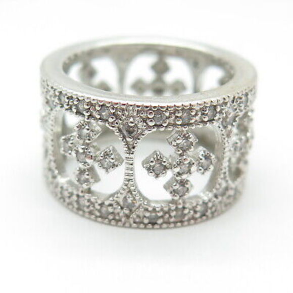 925 Sterling Silver Round-Cut C Z Cross Sparkle Band Ring Size 6 - Picture 6 of 8